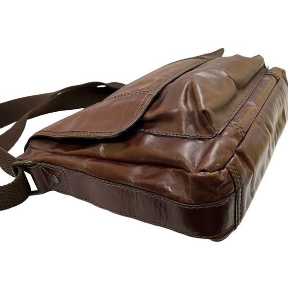 Vintage Fossil Distressed Aged Brown Leather Briefcase Messenger Bag - Picture 6 of 16